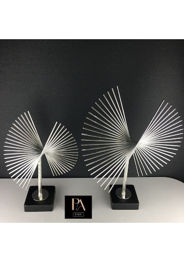 Gümüş 2'li P Ofis Metal Aksesuar Biblo Ev Salon Dekorasyon Obje