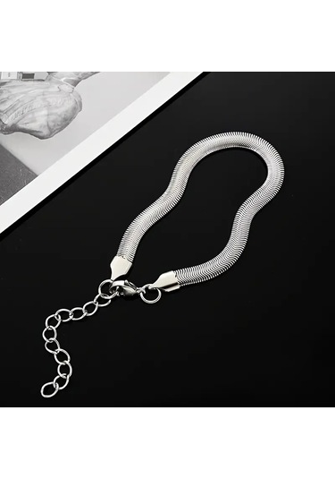 Çelik Bileklik İtalyan Ezme Model 0.3 Mm Genişlik 17 Cm Uzunluk Gümüş Silver Gümüş