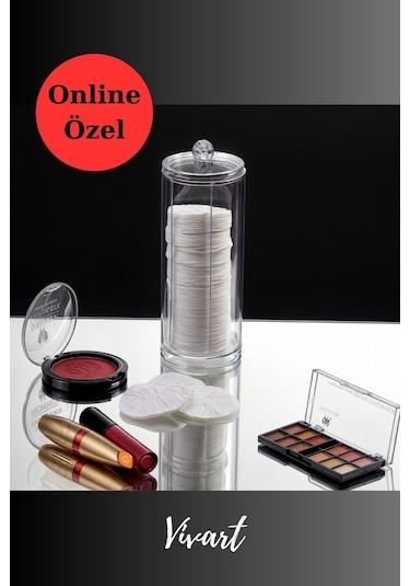 Vivart Makyaj Temizleme Disk Pamukluk Organizer Şeffaf Beyaz