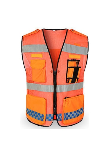 Cepli Ve Fermuarlı Yansıtıcı Güvenlik Yeleği Yüksek Görünürlüklü İnşaat Yeleği Erkekler Kadınlar İçin Nefes Alabilen İş Yeleği