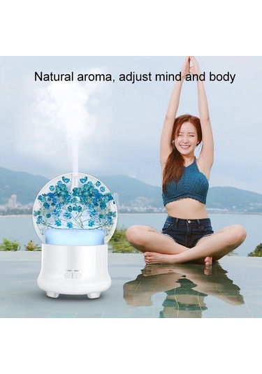 Ml-824 100ml Gypsophila Çiçekler Aromaterapi Difüzör Hava Nemlendirici Ofis / Ev İçin Renkli Led Işıklı Mavi