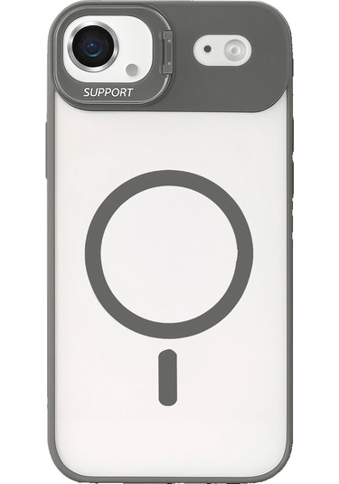 İphone Uyumlu 17 Air Kılıf Remim Magsafe Lensli Kamera Standlı Kapak Gri
