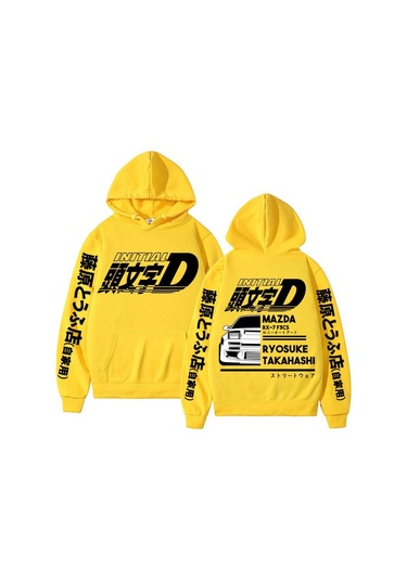 Japonya Anime İlk D Grafik Baskı Düzenli Unisex Bol Kesim Erkek Ve Kadın Yeni Moda Kostüm Cosplay Cool Ae86 Sweatshirt Sari