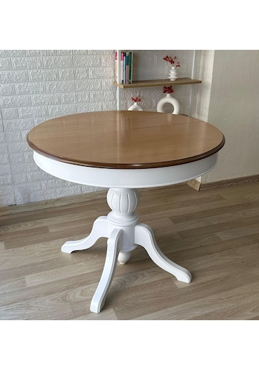 Lindon Baba Ayak Yuvarlak Açılır Masa 110x110 Beyaz - Ceviz