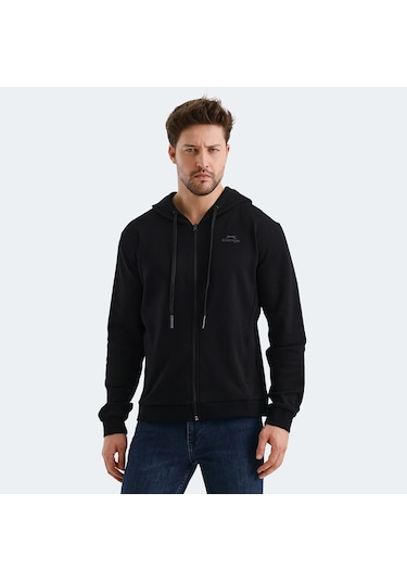 Slazenger VENDA Erkek Fermuarlı Kapüşonlu Cepli Siyah Sweatshirt
