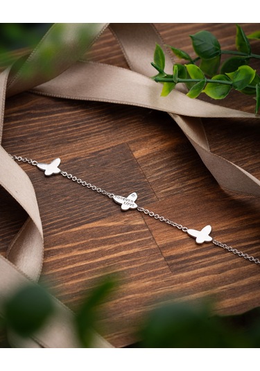 925 Ayar Rodyum Sıralı Üçlü Kelebek Gümüş Kadın Bileklik Gümüş - Rodyum