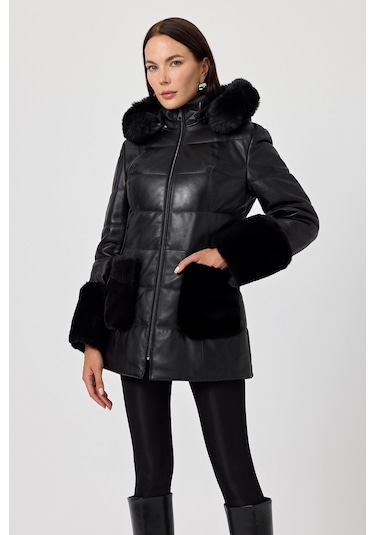 Natalina Siyah Deri Mont Siyah
