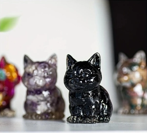 Trendooze Mini Oturan Yavru Kedi, Doğal Kristal Kabuklu Dekor Figür