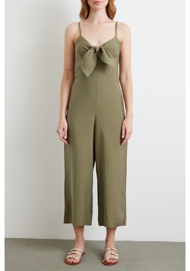 Nevermore Fiyonklu Askılı Tulum Haki Haki