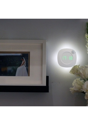 Goldenqian Ev Oturma Odası Dekor Sensör Led Duvar Saati Dijital Zaman Gece Lambası U2fgtv Beyaz