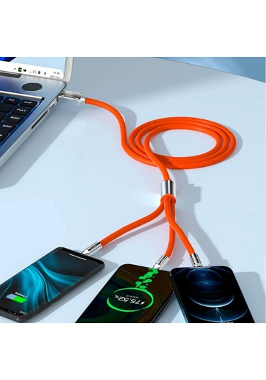 3 Şarj Aleti 1 Arada Çinko Alaşım Hızlı Şarj Kablosu Turuncu 4434