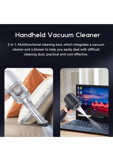Springsun Araç Ve Ev İçin İkili Fonksiyonlu Süpürge: Süpürme/ventilatör, Kablosuz, 2000pa Emme Gücü, 1500mah Pil, Beyaz