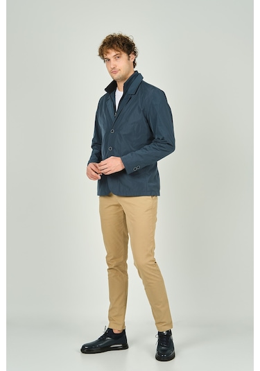 Daynax Erkek Çift Yaka Detaylı Düğme Kapamalı Ceket Mont 4900 Indigo Indigo İndigo