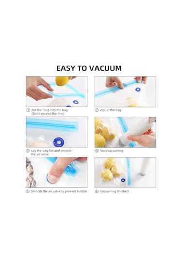 35pcs Vakumlu Gıda Saklama Torbası Yeniden Kullanılabilir Vakumlu Kapatma Torbaları 3 Boyutlu 1 El Pompası 4 Pişirme Klipsi
