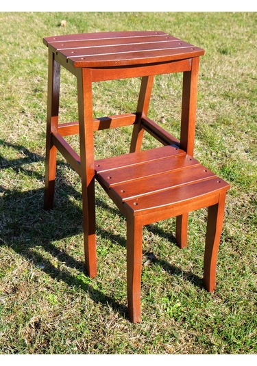 Çok Amaçlı Ahşap Merdiven Tabure 2 Basamaklı - El Yapımı Ceviz