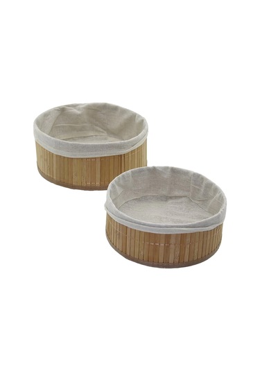 2li Yuvarlak Bambu Kenar Organizer Sepet Ahşap Altlık - Bezli Ç:24.5cm Y:10cm - Ç:20cm Y:8cm 5365 Çok Renkli