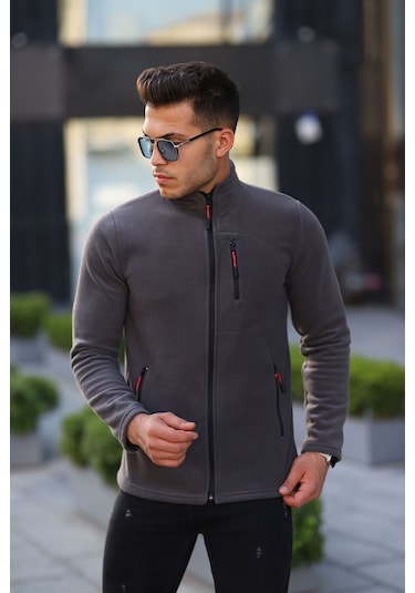 Kozik Standart Kalıp Tam Fermuarlı 3 Cepli Erkek Polar - Antrasit