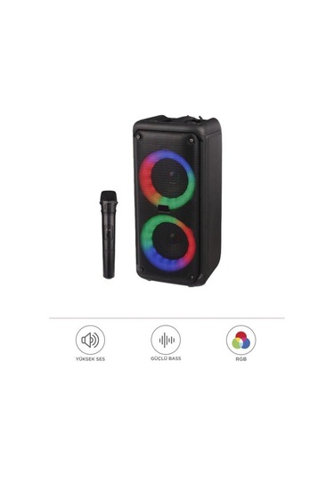 1973 Kablosuz Mikrofonlu Radyo / Usb / Hafiza Kartli Rgb Ledli Taşınabilir Bluetooth Hoparlör Parti Speaker