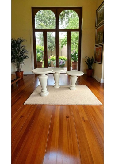 Dekoratif Ahşap Mantar Yan Sehpa Takımı 3 Lü Krem Renk Set