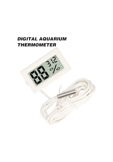 Vkemall Dijital Akvaryum Termometresi Lcd Balık Tankı Sıcaklık Ölçer Ölçer Su Geçirmez N Beyaz
