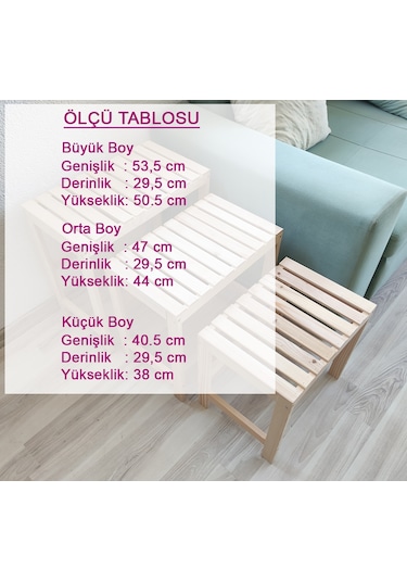 Zigon Sehpa Doğal Ahşap 3 Lü Sehpa Seti