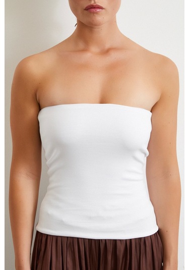 Straplez Top Beyaz Beyaz