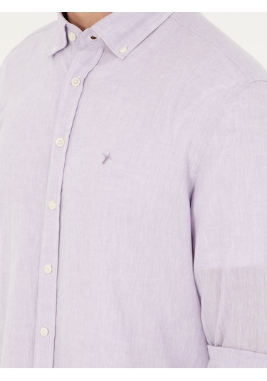 Cacharel Lila Slim Fit Keten Karışımlı Gömlek Pembe
