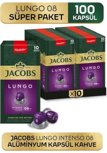 Jacobs Lungo 8 Intenso Nespresso Uyumlu Kapsül Kahve 10 Lu X 10 PKT.JACOBS.020 Kapsül Kahve