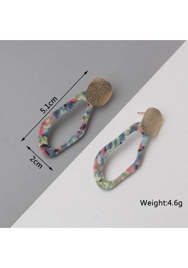 Guangtuo Akrilik Kadın Dangle Küpe - Hollow Geometrik Desenli Leopar Şerit Kolye Kobalt Menekşe