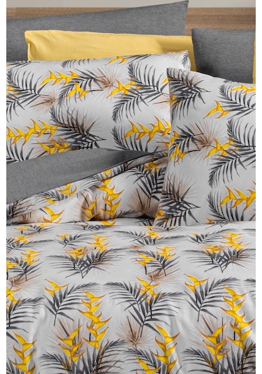 Lastikli Çarşaflı Tek Kişilik Nevresim Takımı Monyell Sarı