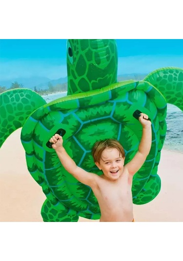 Küçük Kaplumbağa Figürlü Tırabzanlı Şişme Deniz Yatağı Çok Renkli