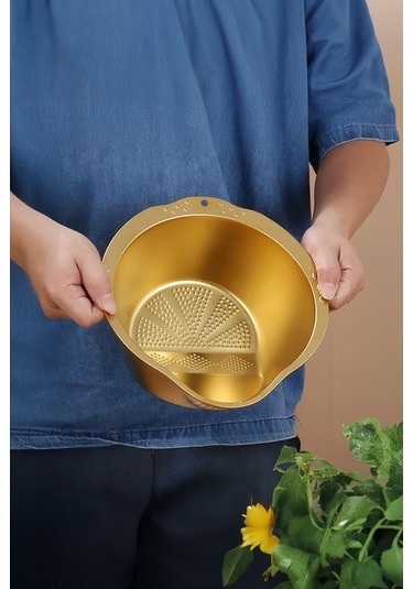 Çok Amaçlı Pirinç Meyve Makarna Sebze Süzgeci Paslanmaz Çelik Süzgeç Gold Altın