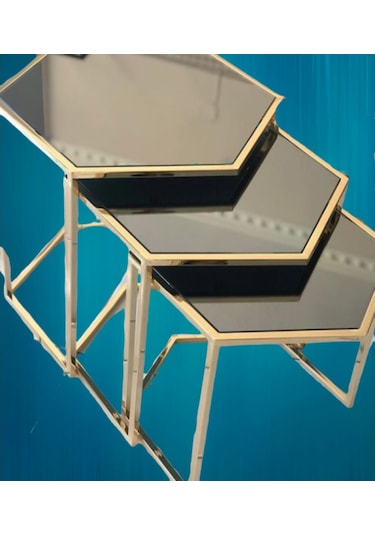 Zigon Zlf 3Lü C Model Metal Çelik Rose Renk Kaplama Mdf Siyah Mer (429079270)