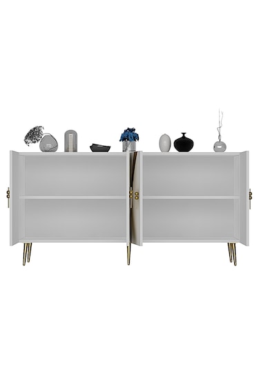 Handle Konsol Tv Sehpası Çok Amaçlı Dolap 150 Cm Beyaz Altın