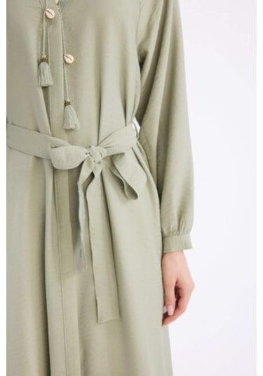 DeFacto Relax Fit Hakim Yaka Uzun Kollu Kuşaklı Maxi Elbise D7322AX25SPKH271