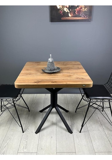 Tepe Ceviz Mutfak Yemek Masası Balkon Masası Kavisli Köşe Siyah Ayak 70 Cm