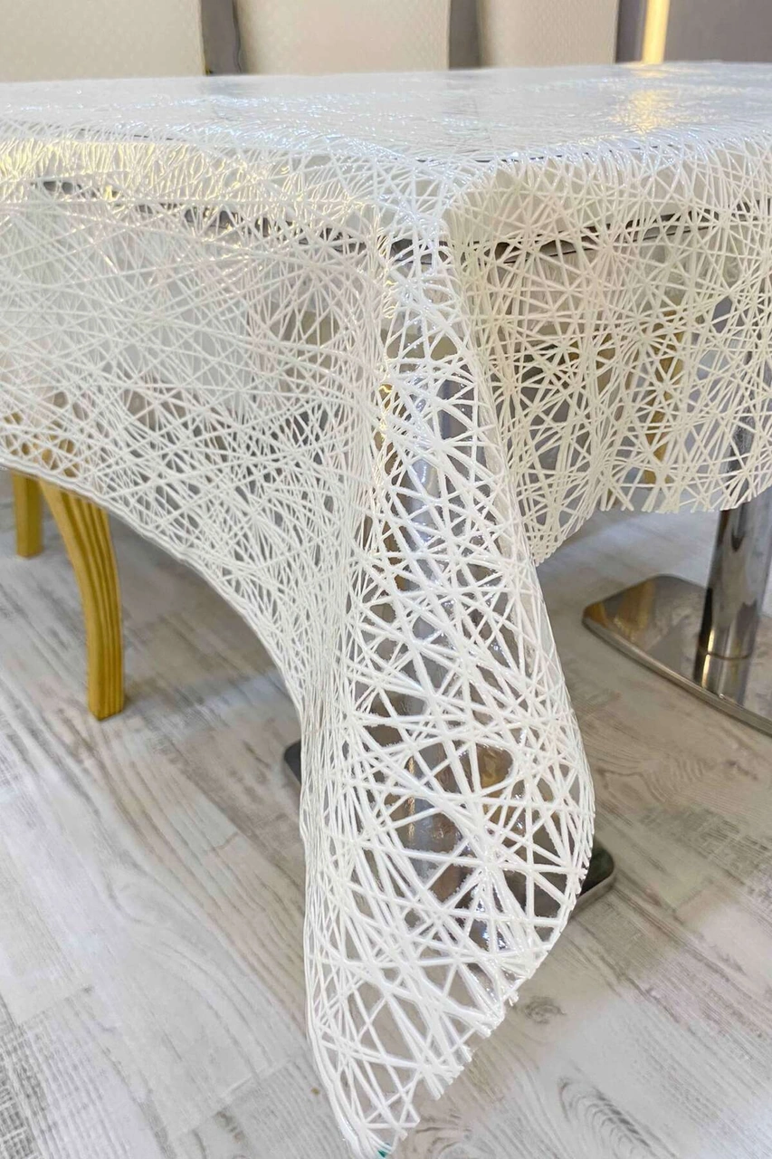 Rona Home Silinebilir Su Geçirmez Hasır Lüx Pvc Kaplamalı Masa Örtüsü Şeffaf, Beyaz Bej Muşamba Bej