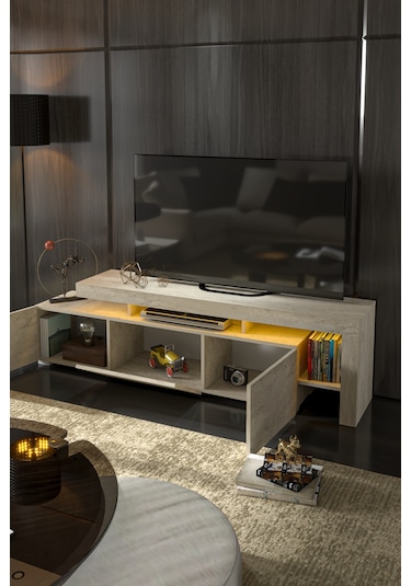 Luma Led Işıklı Tv Ünitesi Traverten