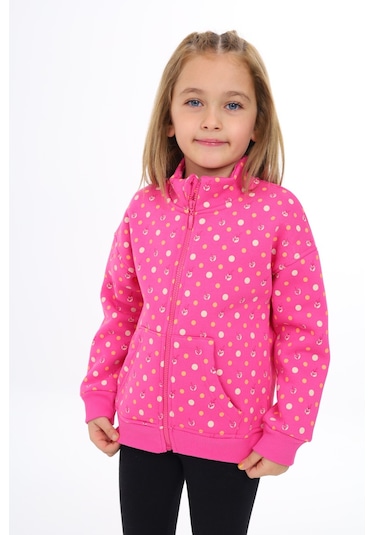 Toontoy Kız Çocuk Baskılı Hırka Koyu Fuşya