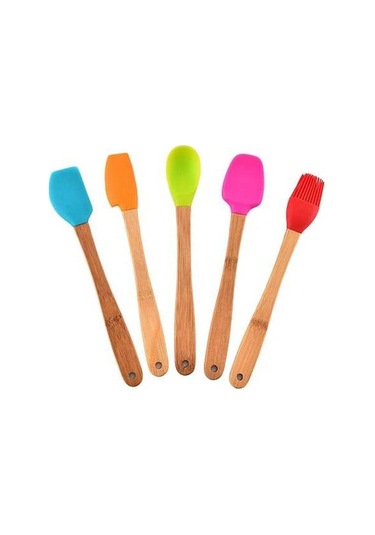 Ulzyvf Yemek Spatulas Spatula Spatula Silikon Silikon Seti Pişirme Pcs Mutfak Mini Mini Makinesi Kulplu Kaşık, Kabuğu İçin Gümüş Fırçası, Ahşap Ahşap 5 5 Xp gümüş
