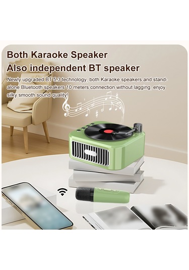 Geeroyoo Retro Taşınabilir Şarkı Söyleme Hoparlörü, Çift Mikrofonlu, Beyaz Renk, Bluetooth 5.3, Sd Kart Ve Aux Girişi