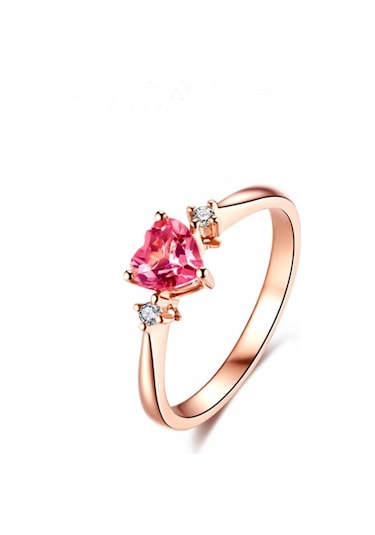 Pırlanta Pembe Taşlı Kalp Yüzük