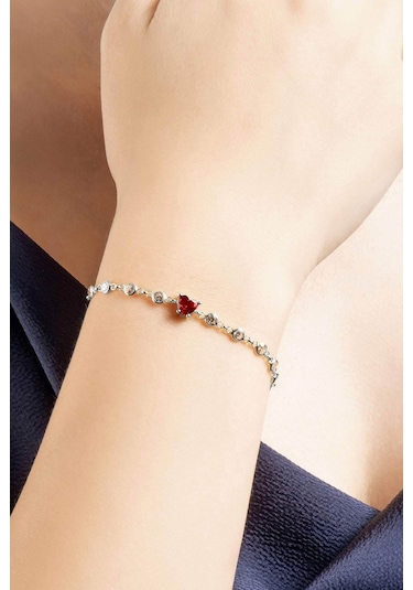 Aşk Yolu 18 Ayar Beyaz Altın Kaplama 19 Cm Gümüş Bileklik Beyaz