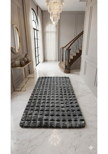Dekoratif Bubble Peluş Post Halı Beyaz 111p Koyu Gri