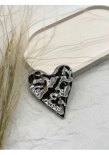 Best Price 34 Elbise Ve Ceket İçin Şık Kalpli Bijuteri Toka 342231421 Gri