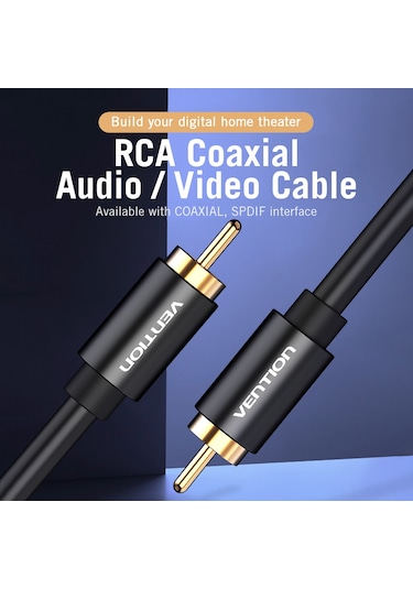 Ximistore9 Vention Metal Rca Koaksiyel Ses Kablosu, Altın Kaplı Uçlar Ve Saf Bakır İletken İle Spdıf Ses Sinyali Aktarımı, 2 Metre