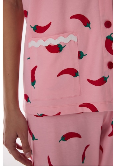 Penti Pamuklu Pembe Just Chill Gömlek Pantolon Pijama Takımı