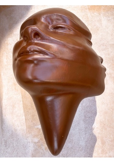 Soyut 3d Yüz Heykeli Modern Duvar Sanatı El Yapımı Dekoratif Mask 48x32 Cm Çağdaş Heykel Duvar