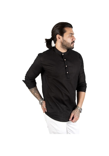 Deepsea Erkek Siyah Yarım Düğme Gömlek 2201914 Siyah