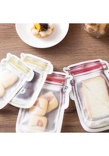 Fosenze 3 Adet Kırmızı Mason Kavanoz Desenli Pe Muhafaza Poşeti - Çift Kapaklı, Buzdolabına Uygun, Seyahat Ve Atıştırmalık Saklama Kırmızı